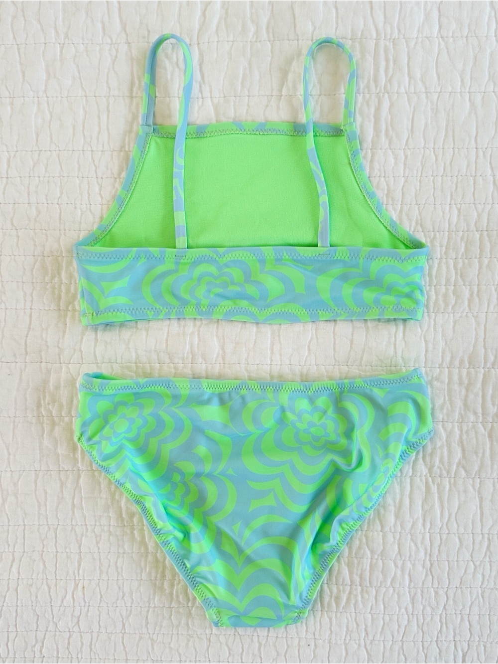 Gap Kids Bikini Set Size M 8/9 Retro Floral Blue Green Swim - Picture 2 of 4